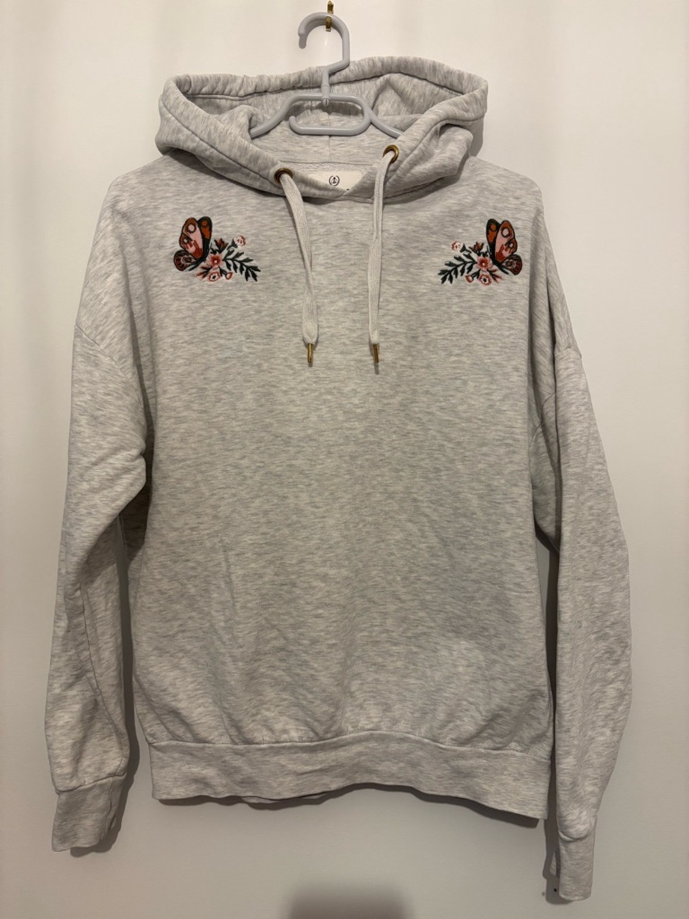 Light Gray Embroidered Butterfly Hoodie Sweatshirt - Women's Sweater